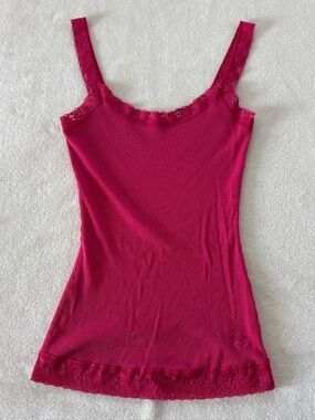 Y2K Dark Pink Lace Trim Ribbed Layering Lilu Camisole Small